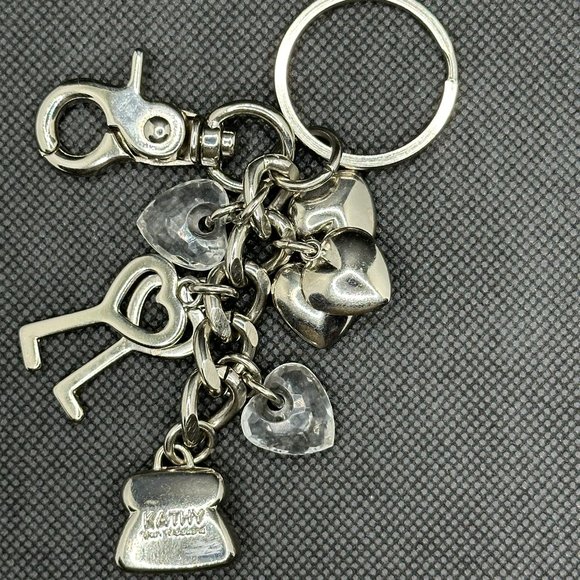 Kathy Van Zeeland Signature Bag/Heart/Keys Bag Charm Key Chain Silver Toned - Picture 2 of 14